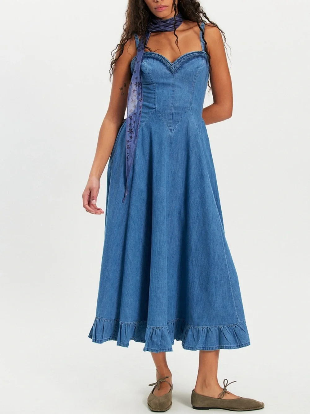 Free People Another Season Denim Midi Dress - Boardwalk Blue - Womens Small - Picture 3 of 9